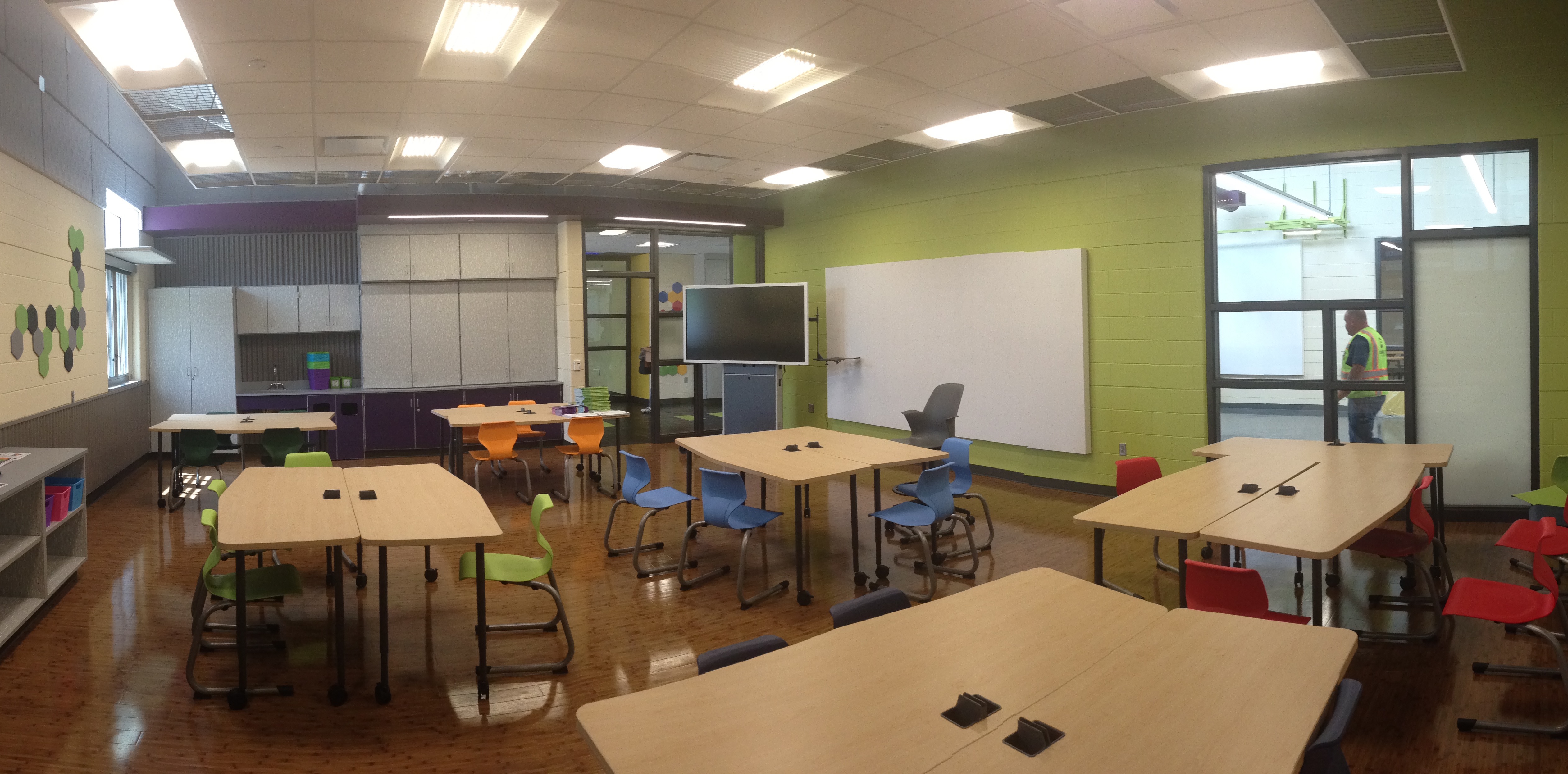 Technology integrated into the classroom with powered tables