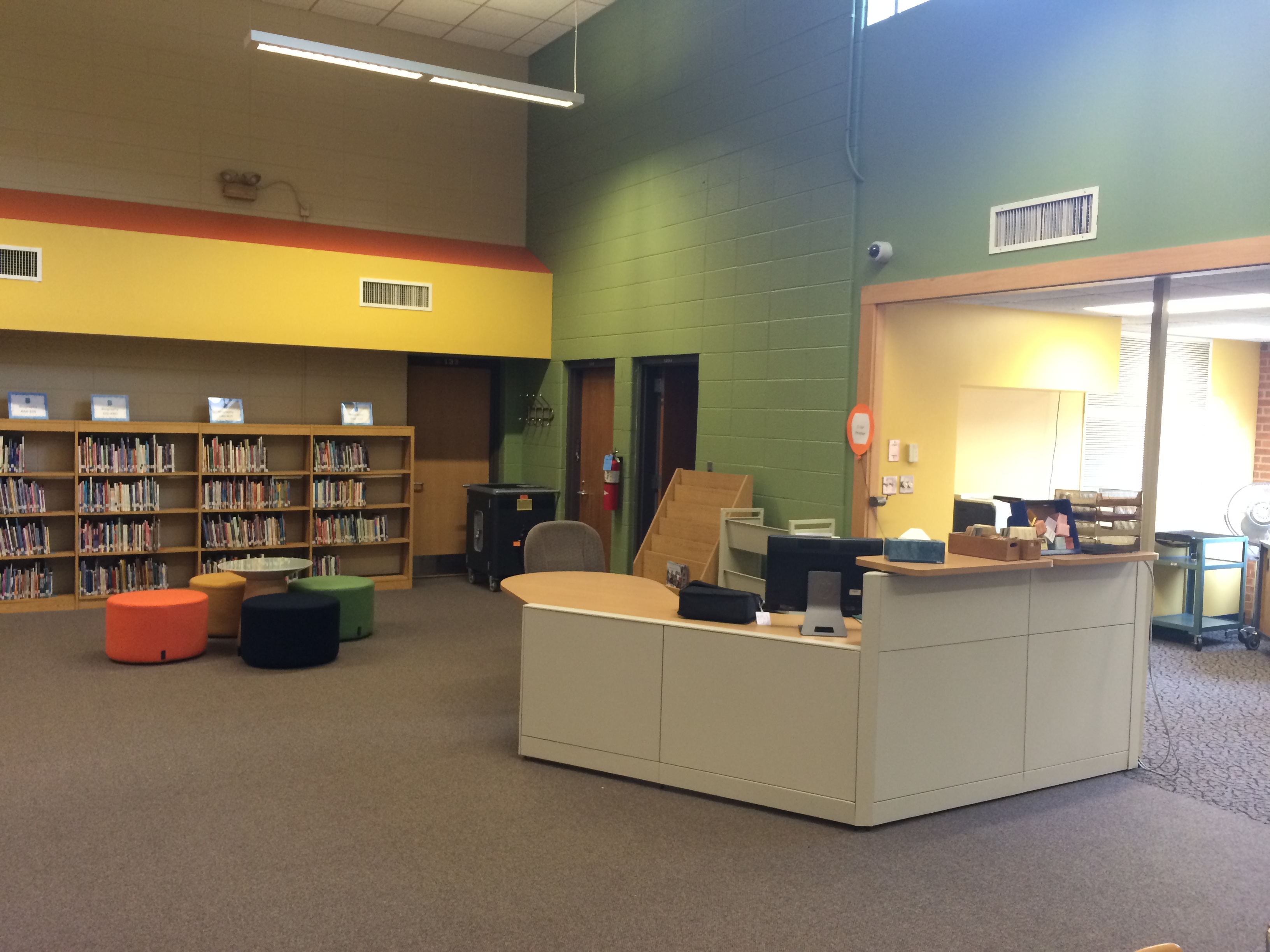 Library circulation desk and furniture