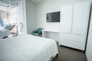 Comfortable patient room designed to promote the well-being of the family and patient