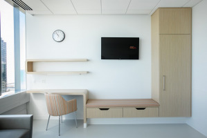 Storage and guest seating in hospital room